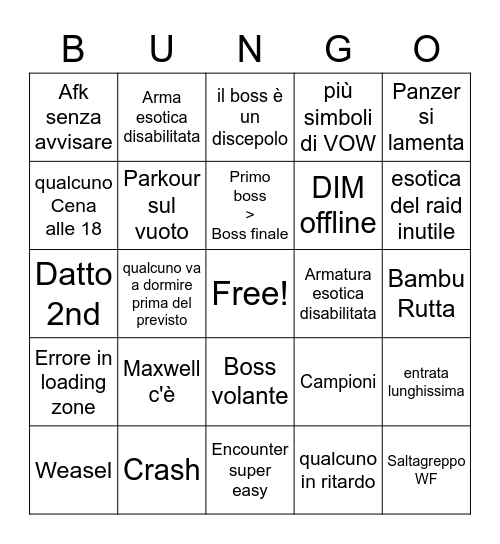 Bungo Card Day One LF Bingo Card