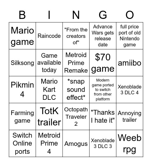 Untitled Bingo Card