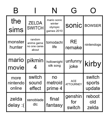 nintendo direct bingo Card