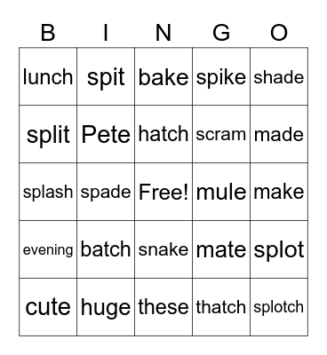 Phonics Bingo Card