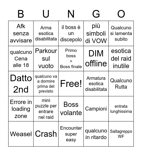 Bungo Card Day One LF Bingo Card