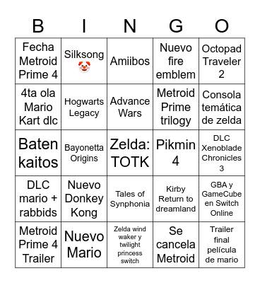 Nintendo Direct Febrero 2023 Bingo Card