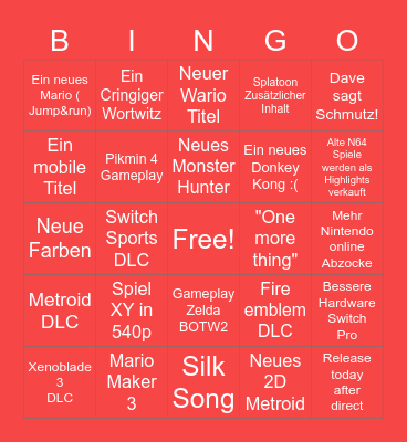 Nintendo Direct 2023 Bingo Card