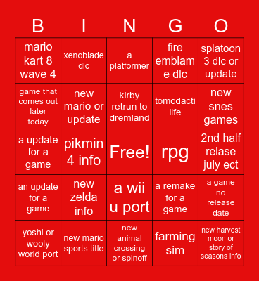 nintnendo direct Bingo Card