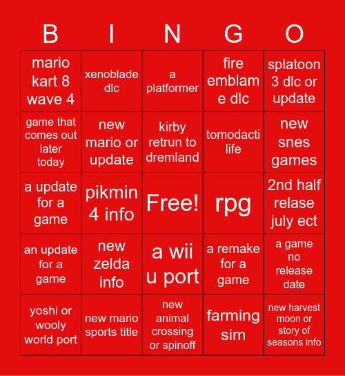 nintnendo direct Bingo Card