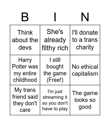 JK Rowling is terrible! But... Bingo Card