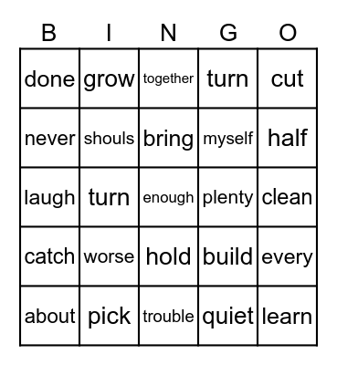 Sight words Bingo Card
