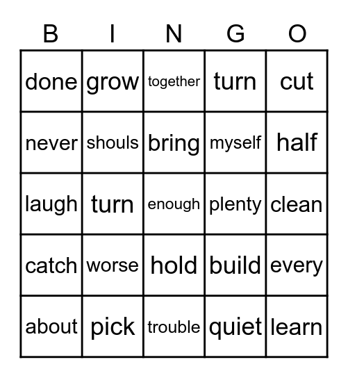 Sight words Bingo Card