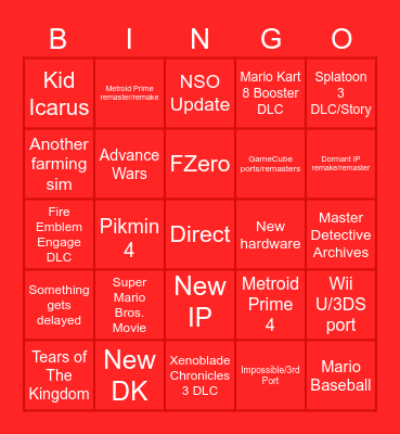 Nintendo Direct 2/8 Bingo Card