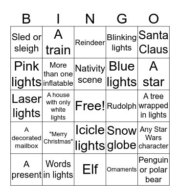 Holiday Lights Bingo Card