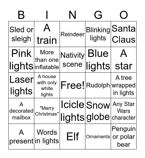 Holiday Lights Bingo Card