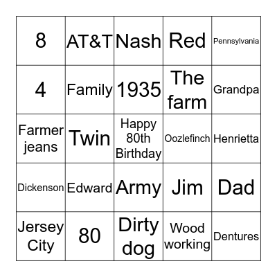 Birthday Boy Bingo Card