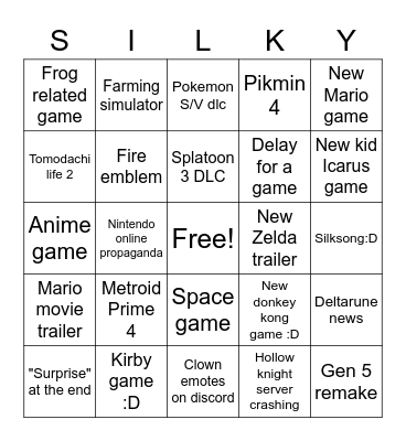 Nintendo Direct 2023 Bingo Card