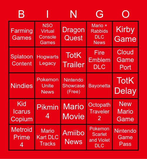 Nintendo Direct 2/8/2023 Bingo Card