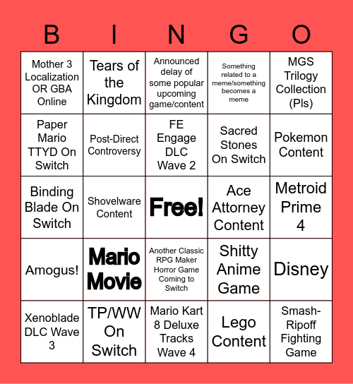 Direct 8/2/22 Bingo Card