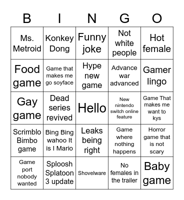 Nintendo Diredt 2/8/2023 Bingo Card
