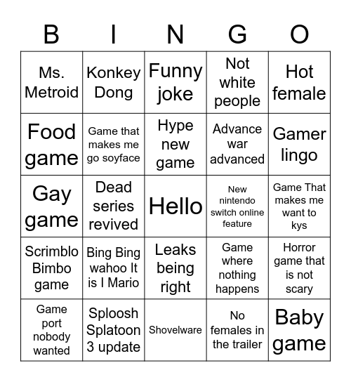 Nintendo Diredt 2/8/2023 Bingo Card