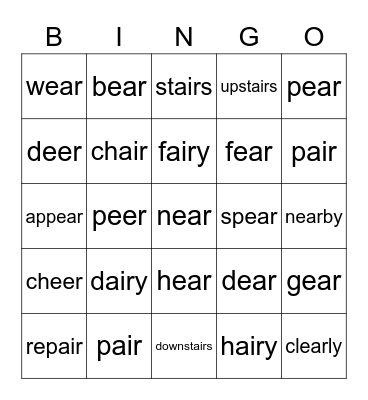 ear  /  air  sounds Bingo Card