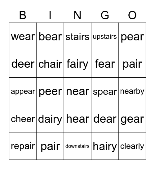 ear  /  air  sounds Bingo Card