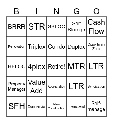 Real Estate Bingo Card