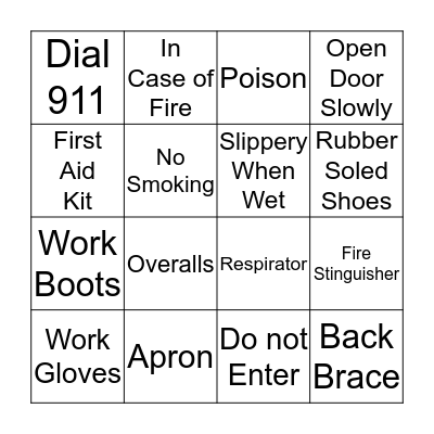 SAFETY Bingo Card