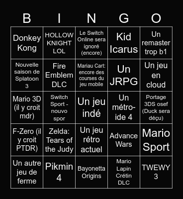 Nintendo Direct - Hugro Edition Bingo Card