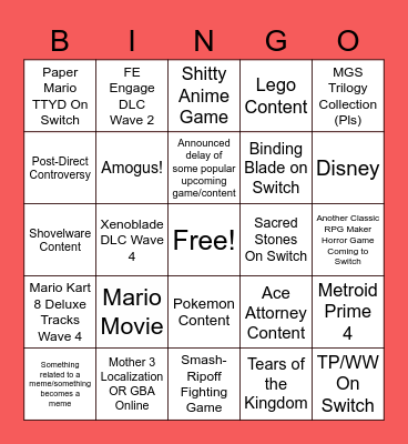 Direct 8/2/23 Bingo Card