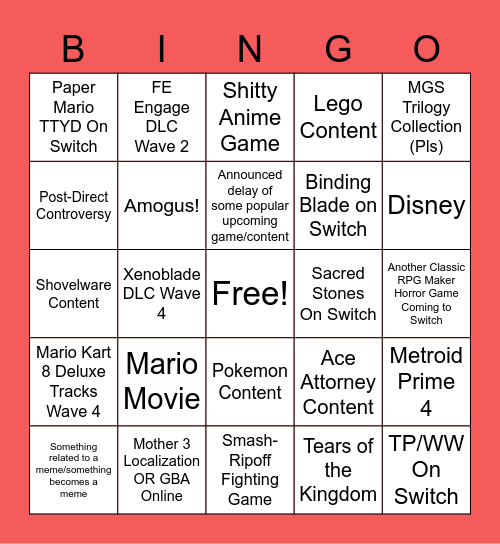 Direct 8/2/23 Bingo Card