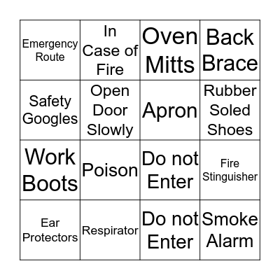 SAFETY Bingo Card