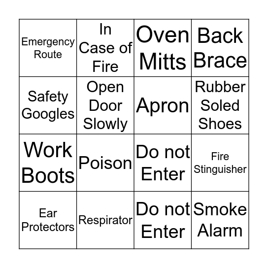 SAFETY Bingo Card