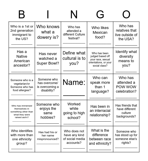 Untitled Bingo Card