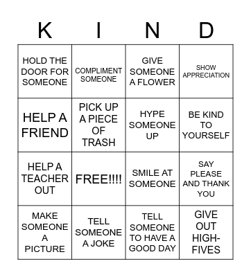 KINDNESS CARD CHALLENGE Bingo Card