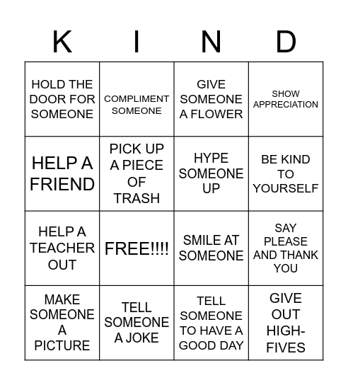 KINDNESS CARD CHALLENGE Bingo Card