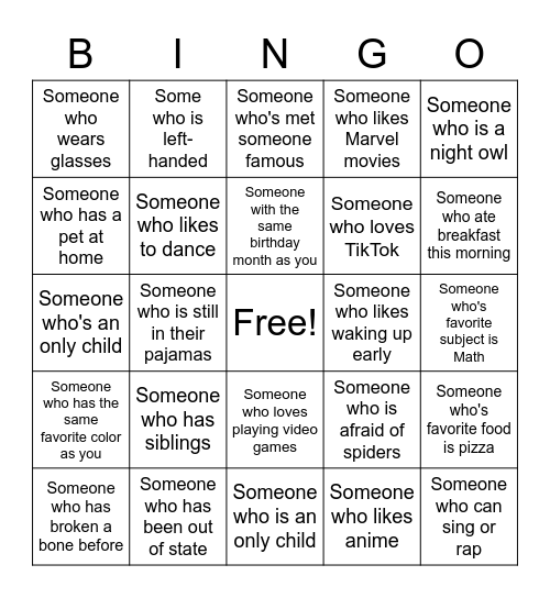 Human Bingo Card