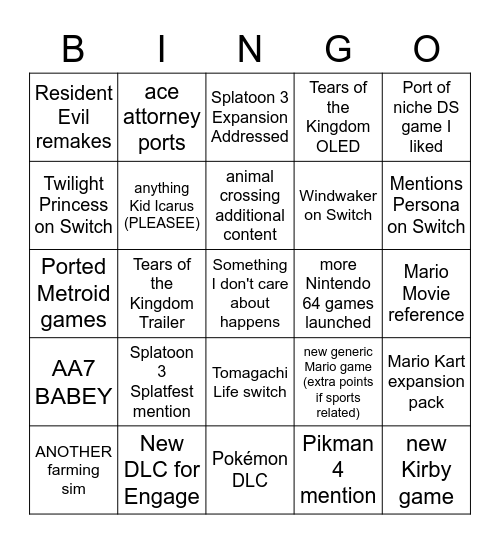 Direct Predictions (2/8) Bingo Card