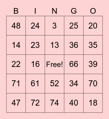 Valentine's Bingo Card