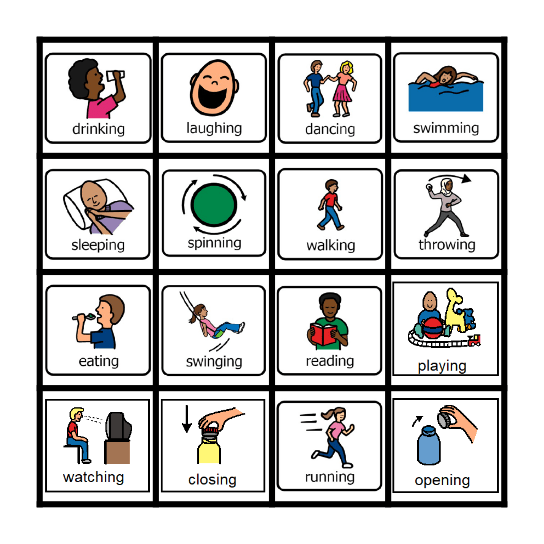 Action Verb Bingo Card