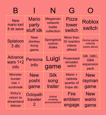 Nintendo Direct February 2023 Bingo !! Bingo Card