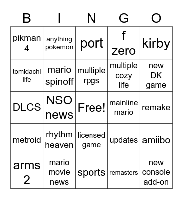 NINTENDO BINGO Card