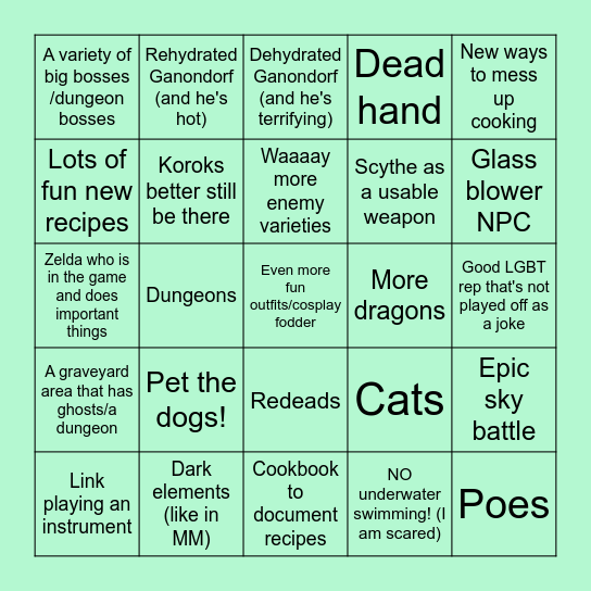 TOTK Wishlist Bingo Card
