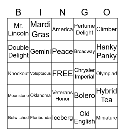 ROSE BINGO Card