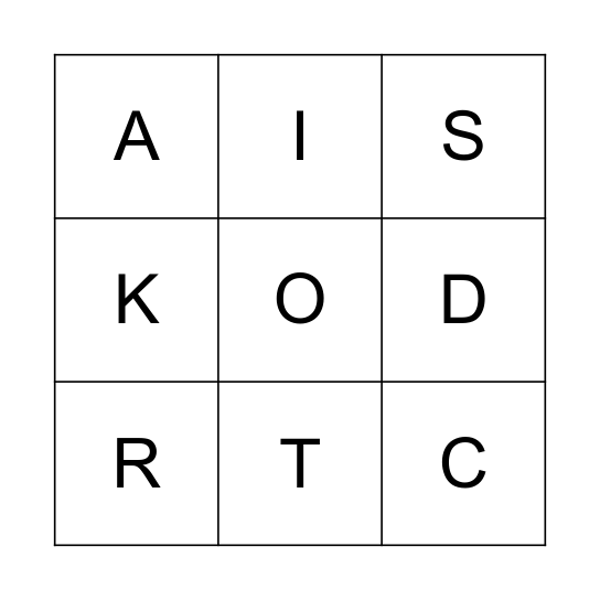 UPPERCASE BINGO Card