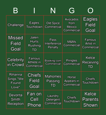 SUPER BOWL LVII Bingo Card