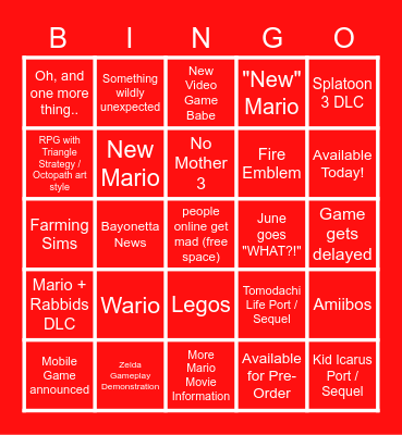 nintendo direct 2023 Bingo Card