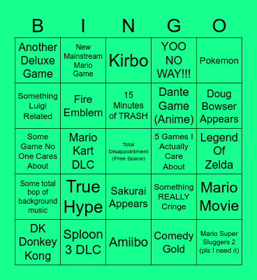 Nintendo Direct Bingo Card