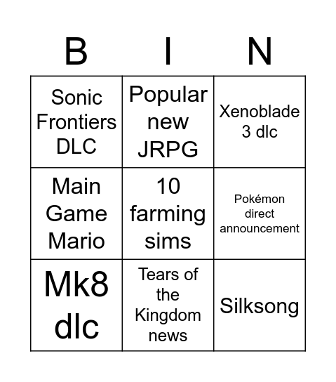 Untitled Bingo Card