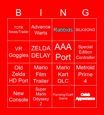 NINTENDO DIRECT Bingo Card