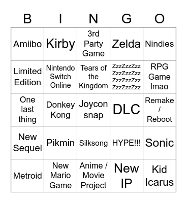 Nintendo Direct February 2023 Bingo Card