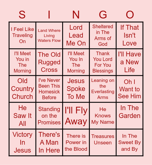 Church Singo Bingo Card