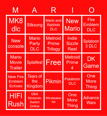 Nintendo Direct Bingo Card